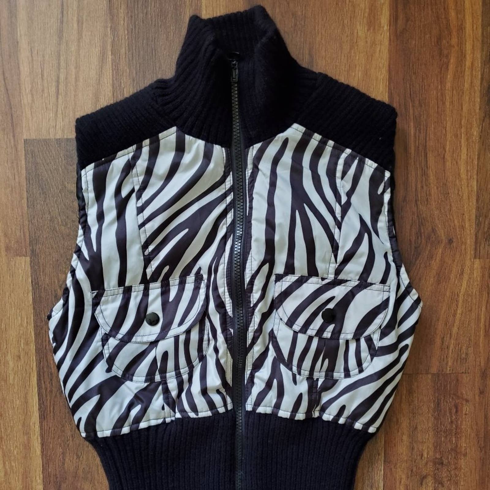 Ashley Brand Leopard Print Puffer Vest BlkWhite